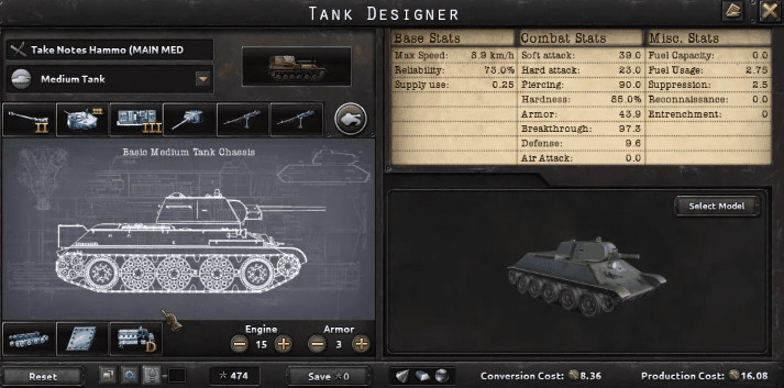 HOI4 Medium Tank Designer