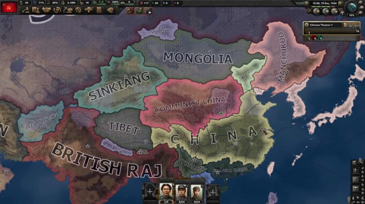 Map of China and its surrounding neighbours in hoi4