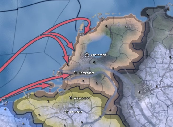 Map of invading Rotterdam in hoi4